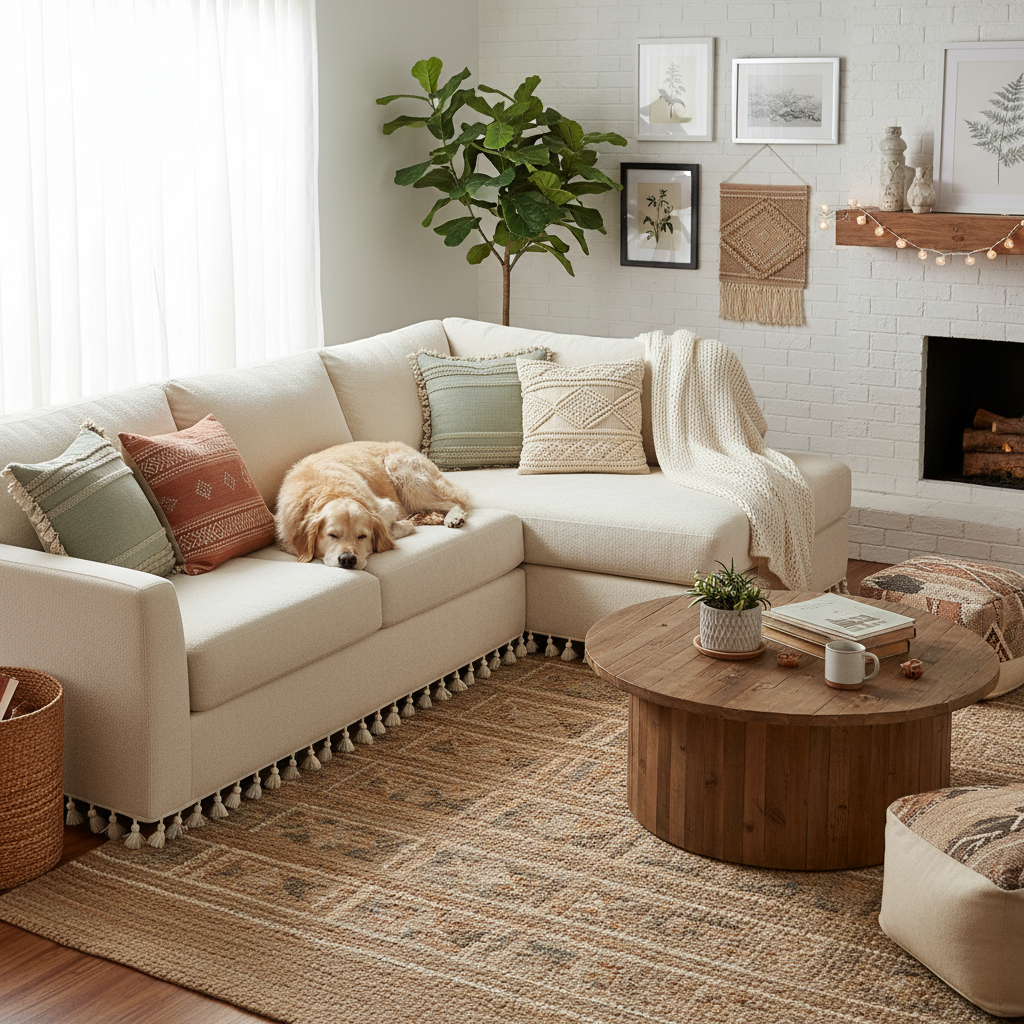 Does Your Sectional Sofa Stand a Chance Against Pets? What a Boho Chenille Slipcover Can (and Can't) Do