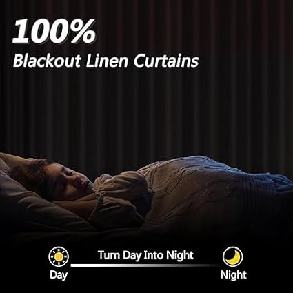 Guken 100% Blackout Linen Curtains 63 Inch Length 2 Panels Set for Living Room Bedroom Back Tab/Rod Pocket Thermal Insulated Black Out Drapes Room Darkening Farmhouse Window Curtains 52x63