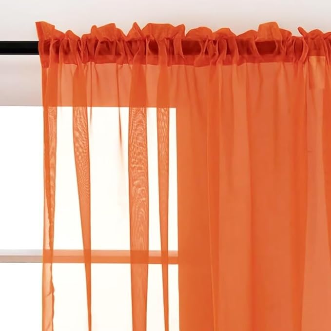 SpaceDresser Burnt Orange Sheer Curtains 4 Panels Rod Pocket Semi-Sheer Curtain 72 Inches Long Light Filtering Voile Window Drapes for Bedroom Living Room Kitchen, Each 52W x 72L