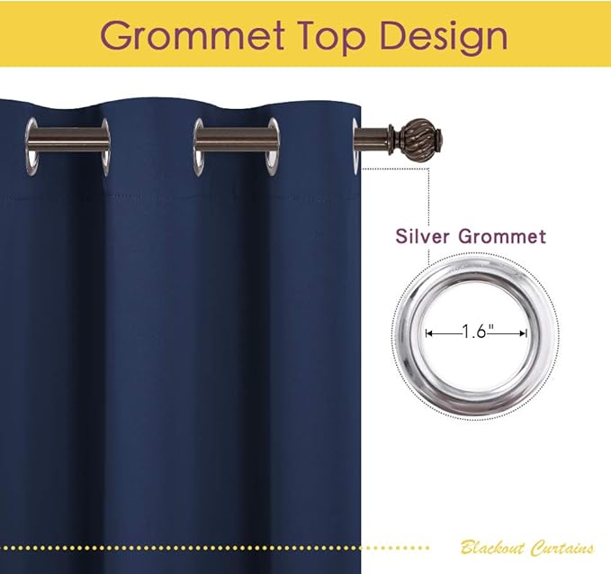 NICETOWN Blackout Draperies Curtains, All Season Thermal Insulated Solid Grommet Top Blackout Curtains/Drapes for Kid's Room (Navy, 1 Pair, 70 x 63 inches)