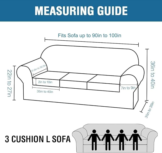 H.VERSAILTEX 4 Piece Stretch Sofa Covers for 3 Cushion Couch Covers for Living Room Furniture Slipcovers (Base Cover Plus 3 Seat Cushion Covers) Thicker Jacquard Fabric (Large Sofa, Deep Teal)