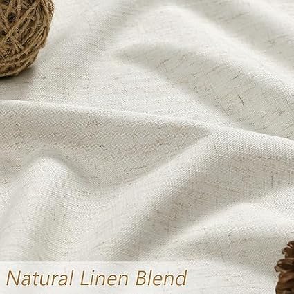 Guken Cream 100% Blackout Curtains 145 Inch Length 2 Panels Set for Living Room Bedroom Back Tab Thermal Insulated Black Out Linen Drapes Room Darkening Window Curtains