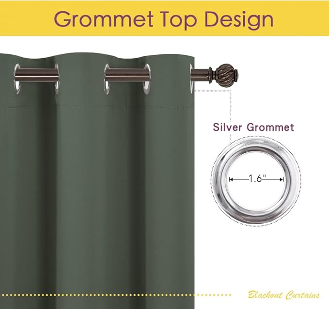 NICETOWN Thermal Insulated Curtains Blackout Draperies, Dark Mallard, Set of 2, 34 by 70 inches Long, Window Treatment Solid Grommet Room Darkening Drape Panels for Bedroom