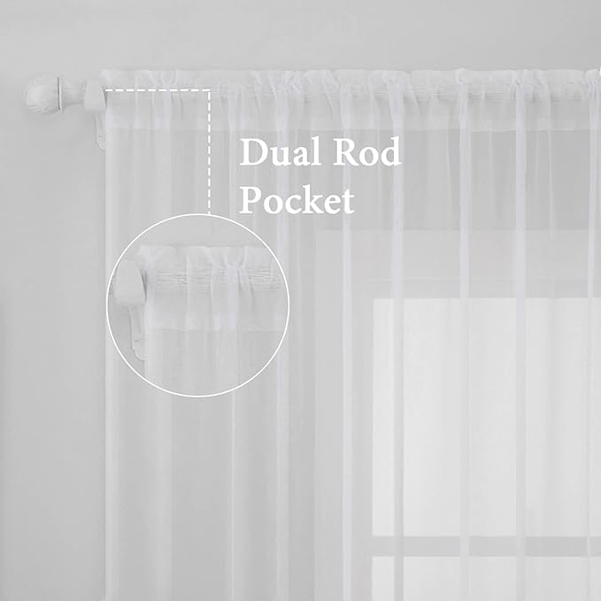MIULEE White Window Sheer Curtains for Bedroom Living Room Solid Elegant Net Drapes 2 Panels Width 38 x Length 72 Inches