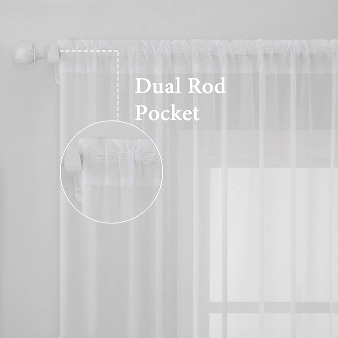MIULEE 2 Panels Solid Color White Sheer Window Curtains Elegant Window Voile Panels/Drapes/Treatment for Bedroom Living Room (54 X 84 Inches White)