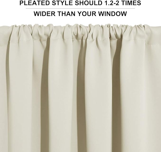 RYB HOME Half Curtain Tiers 36 inch Length, Rod Pocket Summer Heat Blocking Thermal Insulated Short Curtains for Small Window, Width 34 by Length 36, Beige, 2 Panels