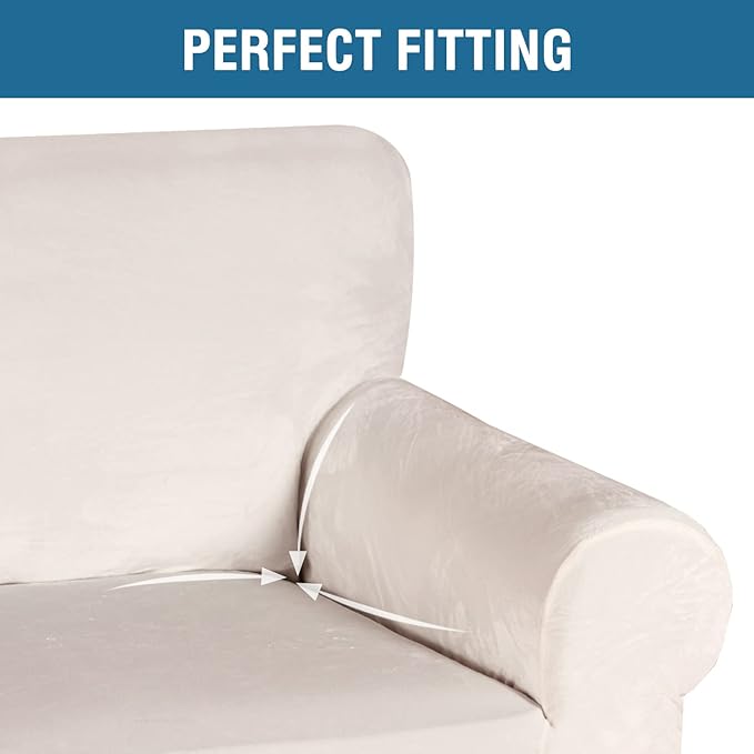 H.VERSAILTEX Stretch Velvet Armchair Cover Couch Covers 1 Cushion Chair Slipcover for Living Room Furniture Cover Crafted from Thick Comfy Rich Velour (Chair 31"-49", Ivory)