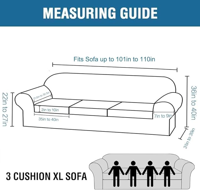 H.VERSAILTEX 4 Piece Stretch Sofa Covers for 3 Cushion Couch Covers for Living Room Furniture Slipcovers (Base Cover Plus 3 Seat Cushion Covers) Upgraded Thicker Jacquard Fabric (XL Sofa, Sage)