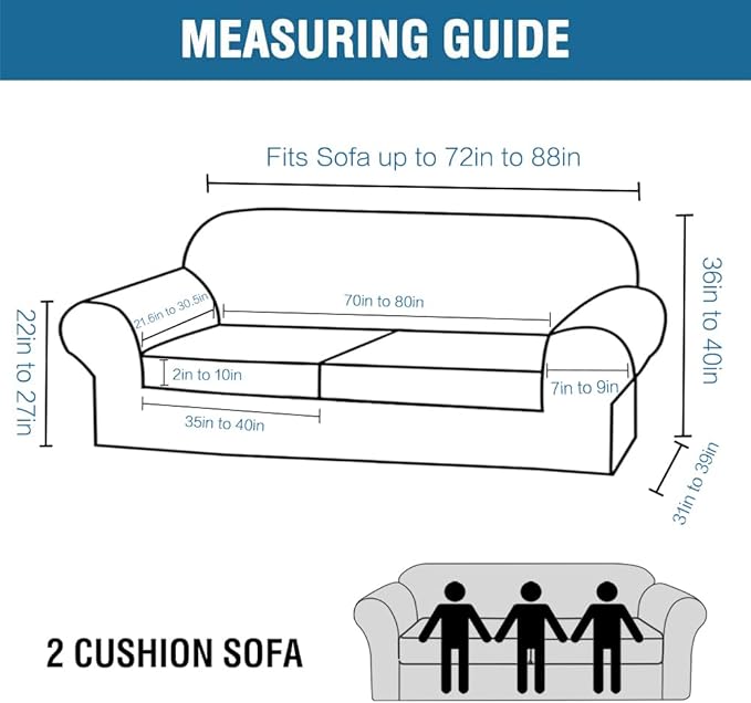 H.VERSAILTEX 3 Piece Stretch Sofa Covers for 2 Cushion Sofa Couch Covers for Living Room Sofa Slipcovers (Base Cover Plus 2 Seat Cushion Covers) Thicker Jacquard Fabric(Large Sofa, Ivory)