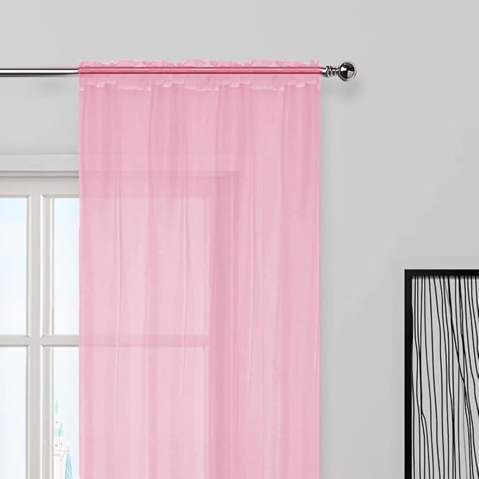 SpaceDresser Sheer Voile Window Treatment Rod Pocket Curtain Panels for Kitchen Bedroom Living Room Drapes Sunlight Filtering Privacy Semi Home Decor Assorted (Light Pink, 52 W x 63 L)