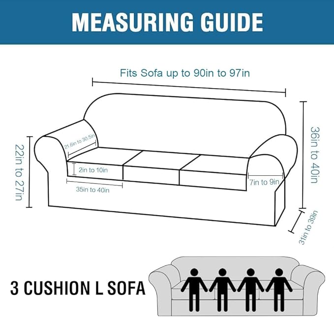 H.VERSAILTEX High Stretch Sofa Slipcover 4 Piece Cover Velvet Furniture Protector Form Fit Thick Velvet Extra Large Sofa Cover for 3 Cushion Couch Width Up to 97 Inch (Large Sofa, Ivory)