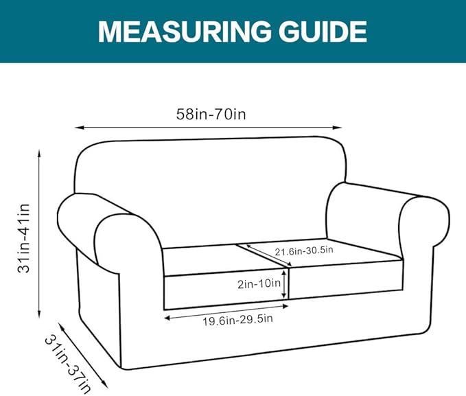 Turquoize 3 Piece Sofa Covers for 2 Cushion Couch Sofa Slipcover Soft Cover for Dogs-Washable Furniture Covers with 2 Individual Cushion Covers, Feature Jacquard Fabric(Loveseat, Biscotti Beige)