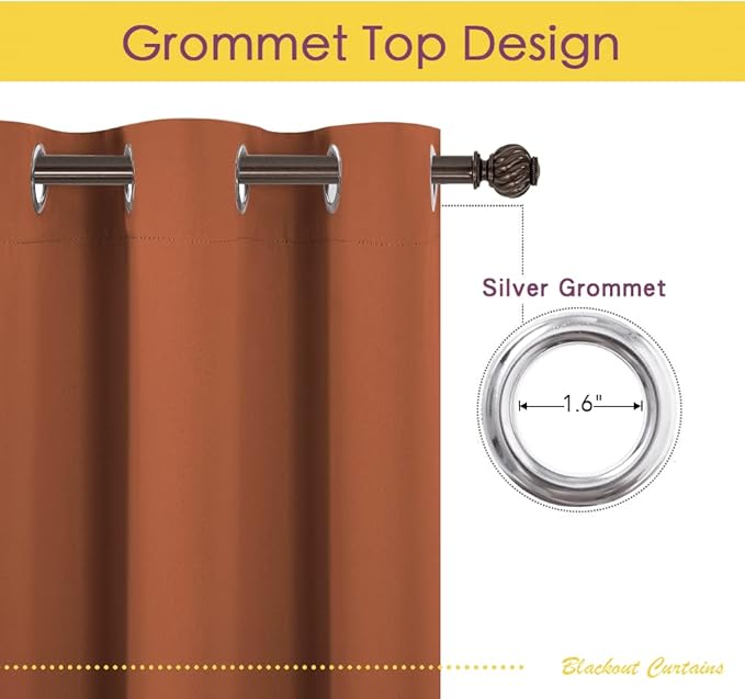 NICETOWN Kitchen Curtains Small Window Curtains & Drapes, Burnt Orange, 34" W x 40" L, 2 PCs, Thermal Insulated Solid Grommet Panels for Cupboard, Loft, Cafe, Dining Room