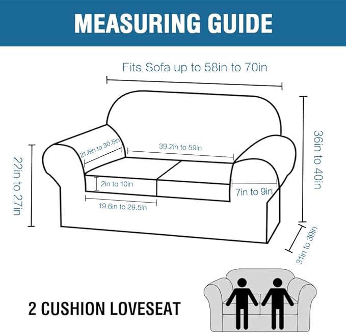 H.VERSAILTEX 3 Piece Stretch Sofa Covers for 2 Cushion Loveseat Couch - Thicker Jacquard Fabric (Medium Sofa, Taupe)