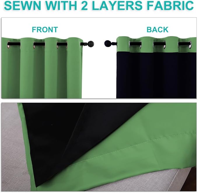 NICETOWN 100% Blackout Lined Curtains, Forest Green, 1 Pair, 70" Width x 63" Length Each Panel, 2 Thick Layers Completely Blackout Window Treatment Thermal Insulated Drapes for Kitchen/Bedroom