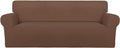 PureFit Super Stretch Sofa Slipcover – Spandex Non Slip Soft Couch Sofa Cover, Washable Furniture Protector with Non Skid Foam and Elastic Bottom for Kids, Pets （Sofa, Brown）