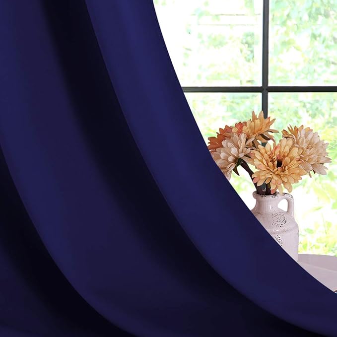 NICETOWN Bedroom Curtains Blackout Drapery Panels, 2 Panels, 70 x 108 inches, Royal Blue, Three Pass Microfiber Thermal Insulated Solid Ring Top Blackout Window Curtains/Drapes
