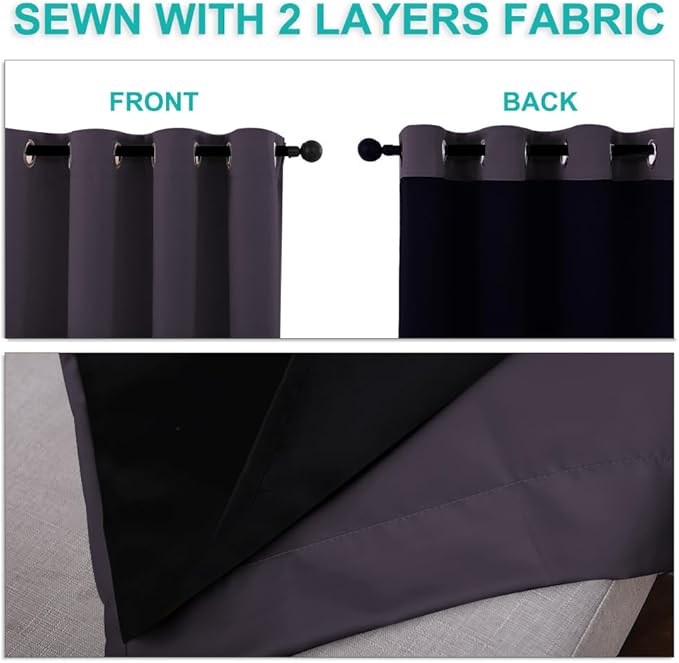 NICETOWN 100% Blackout Curtains 84" Long, Greyish Purple, 52" Wide, Pair of Energy Smart & Noise Blocking Out Drapes for Baby Room Window, Thermal Insulated Guest Room Lined Window Dressing