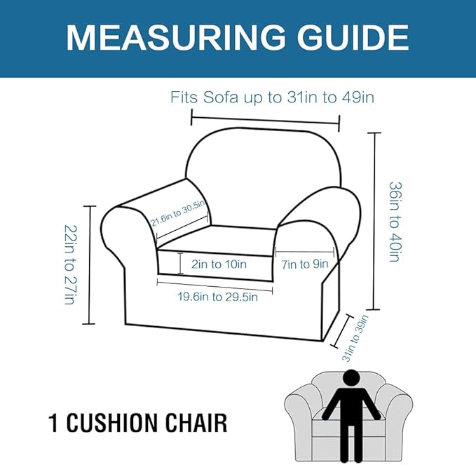H.VERSAILTEX Rich Velvet Stretch 2 Piece Chair Cover Chair Slipcover Sofa Cover Furniture Protector Couch Soft with Elastic Bottom Chair Couch Cover with Arms Width Up to 49 Inch(Chair,Peacock Blue)