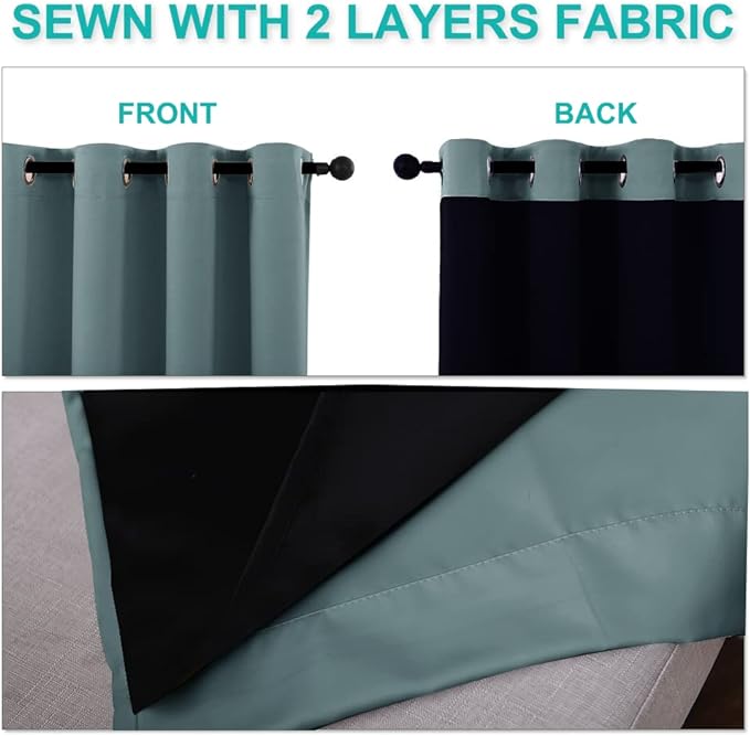 NICETOWN 100% Blackout Window Curtain Panels, Full Light Blocking Drapes with Black Liner for Nursery, 72-inch Drop Thermal Insulated Draperies (Aqua, 2 Pieces, 70-inch Wide Per Panel)