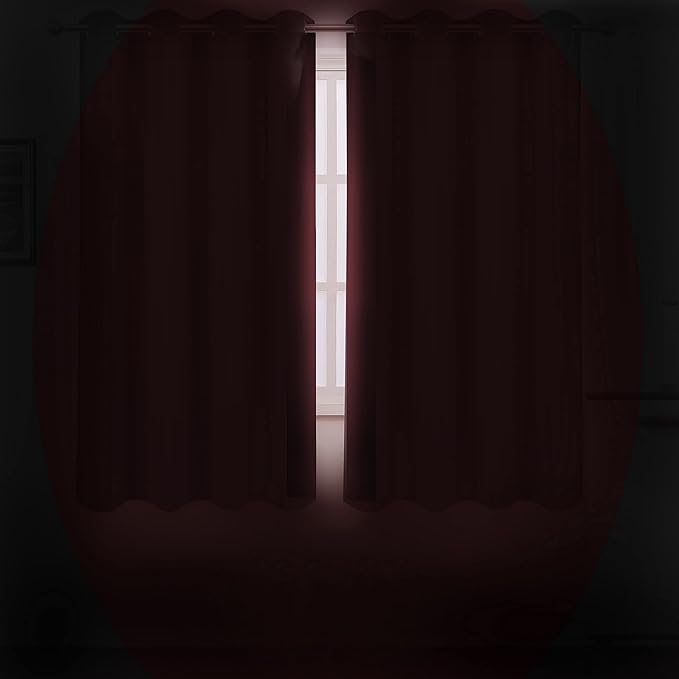 LEMOMO Burgundy Red Blackout Curtains 52 x 63 Inch Length/Set of 2 Curtain Panels/Thermal Insulated Room Darkening Blackout Curtains for Bedroom