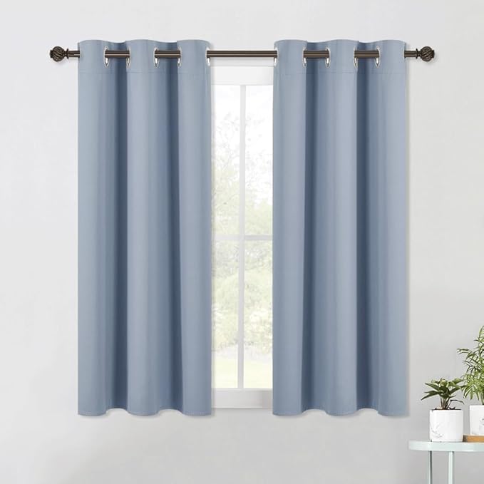 NICETOWN Blackout Curtains & Drapes for Bedroom, Vintage Blue, W34 x L40, Set of 2, Triple Weave Grommet Top Thermal Insulated Light Blocking Panels for Bathroom/Living Room