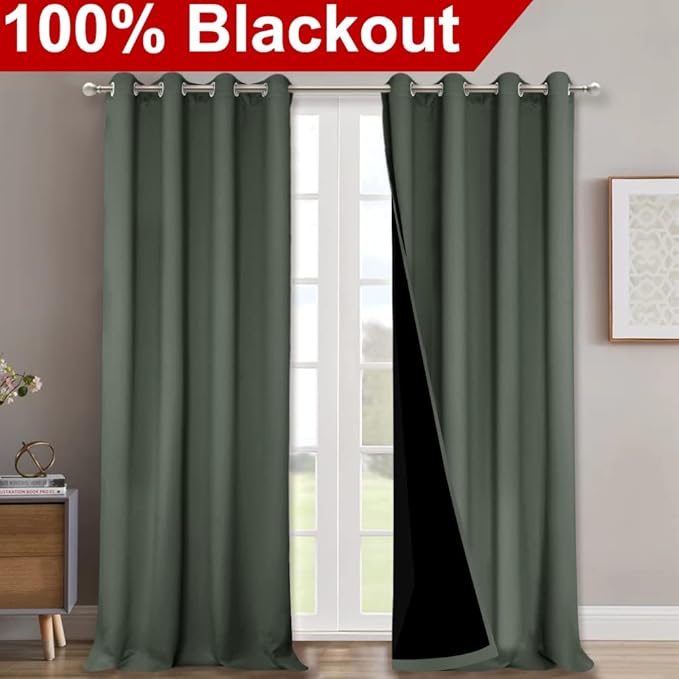 NICETOWN 100% Blackout Curtains 102" Long, Pair of Energy Smart & Noise Blocking Out Drapes for Baby Room Window, Thermal Insulated Guest Room Lined Window Dressing(Dark Mallard, 52" Wide)