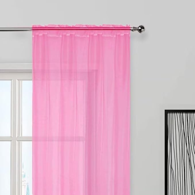 SpaceDresser Basic Rod Pocket Sheer Voile Window Curtain Panels Pink 1 Pair 2 Panels 60 Width 96 Inch Long for Kitchen Bedroom Children Living Room Yard（Pink, 60W x 96L）