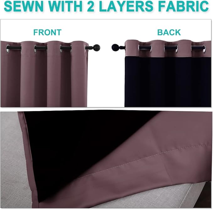 NICETOWN Dry Rose 100% Blackout Curtains for Windows, Super Heavy-Duty Black Lined Total Darkness Drapes for Bedroom, Privacy Assured Window Treatment for Patio (Pack of 2, 70 inches W x 108 inches L)