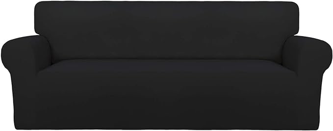 PureFit Super Stretch Oversized Sofa Slipcover – Spandex Non Slip Soft Couch Sofa Cover, Washable Furniture Protector with Non Skid Foam and Elastic Bottom for Kids, Pets （Oversized Sofa, Black）