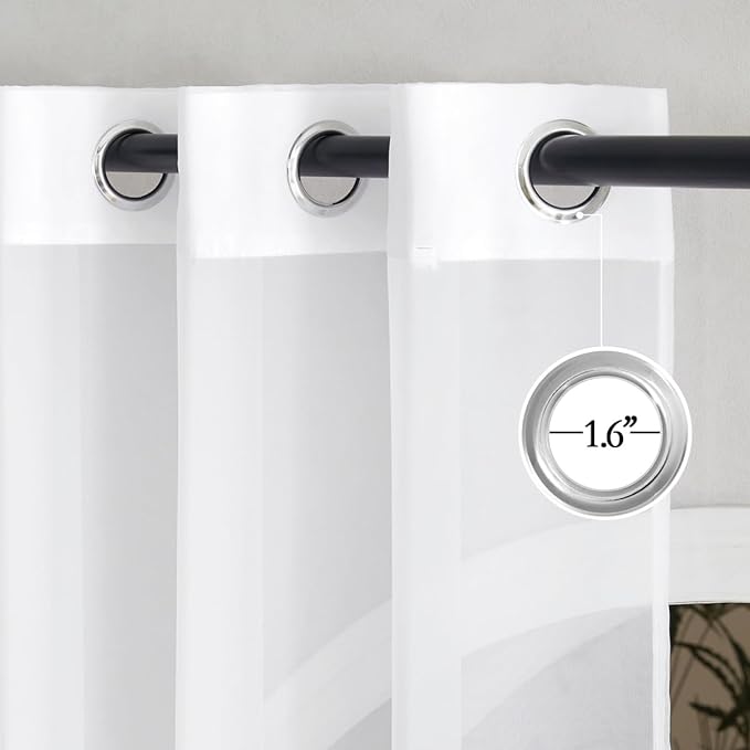 NICETOWN White Sheer Curtains 72 inches Long - Grommet Light Filtering Window Treatments Airy & Breathable Drapes Elegant Solid Drapes for Bedroom/Living Room, W42 x L72, 2 Panels
