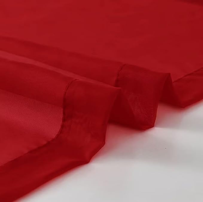 SpaceDresser Sheer Voile Window Treatment Rod Pocket Curtain Panels for Kitchen Bedroom Living Room Drapes Sunlight Filtering Privacy Semi Home Decor Assorted Colors Sizes (Christmas Red, 52 W x 90 L)