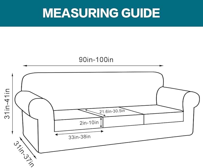 Turquoize 4 Piece Sofa Covers for 3 Cushion Couch Sofa Slipcover Soft Couch Cover for Dogs Washable Furniture Cover with 3 Individual Large Cushion Covers Feature Fabric (Large Sofa, Ivory)