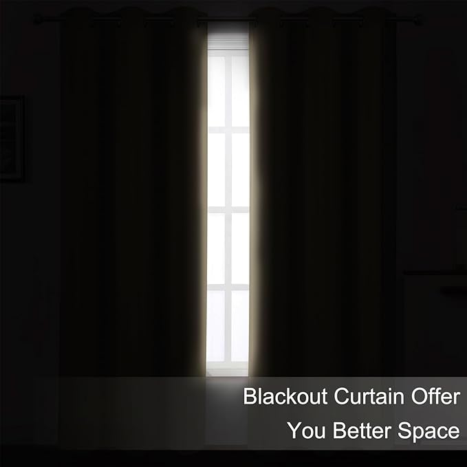 LEMOMO Blackout Curtains 52 x 90 Inch Long Beige Curtains Set of 2 Panels Room Darkening Curtains for Bedroom and Living Room
