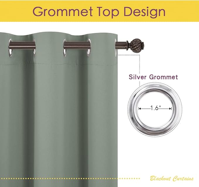 NICETOWN Modern Blackout Curtains Noise Reducing, Thermal Insulated and Privacy Room Darkening Drape Panels for Boy's Guest Room Door Small Short Window (Greyish Green, 2 Panels, W42 x L40 -Inch)
