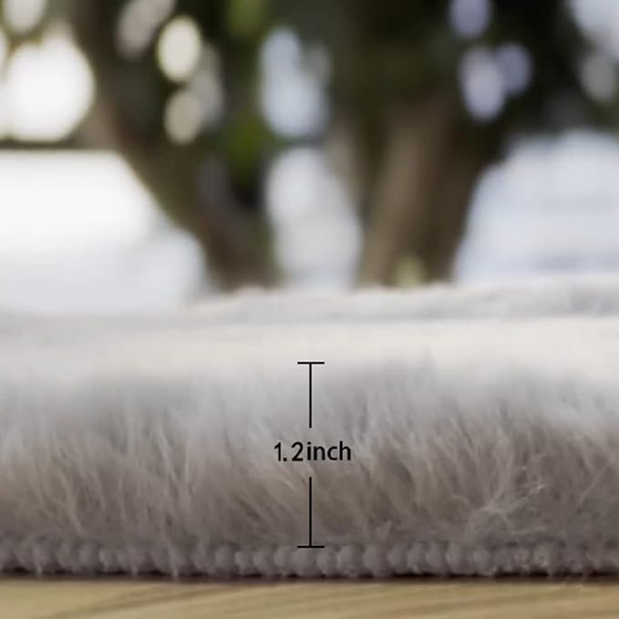 ORINOVA Silver Grey Plush Washable Area Rugs 8x10 Shag Rugs for Living Room Faux Fur Rugs for Bedroom Teen Room Decor Rectangle Nursery Rug