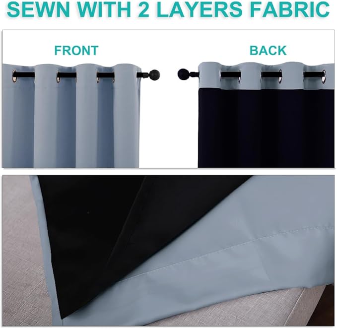 NICETOWN Full Shading Curtains for Windows, Vintage Blue, Pack of 2, 70 inches W x 95 inches L, Super Heavy-Duty Black Lined Blackout Curtains for Bedroom, Privacy Assured Window Treatment