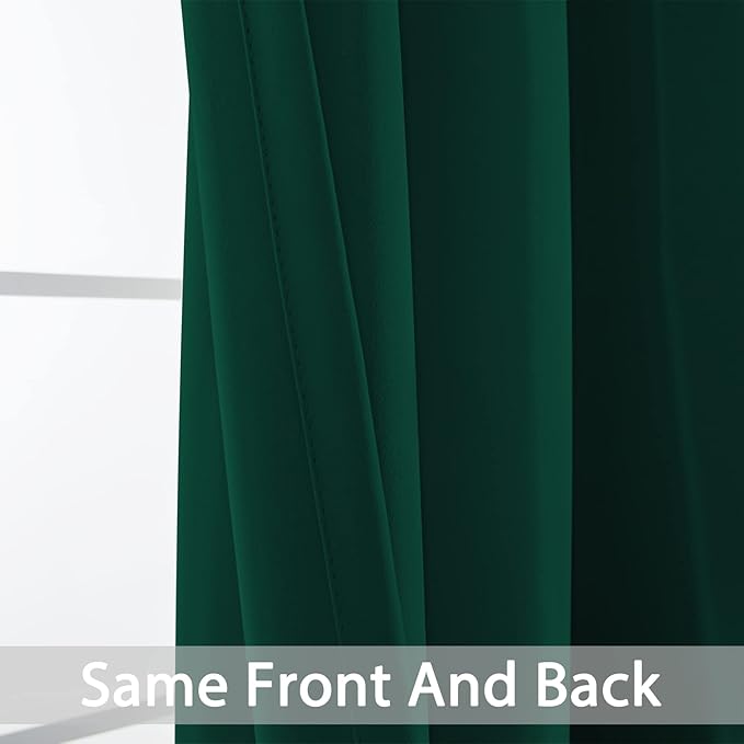 Yakamok Dark Green Blackout Curtains for Bedroom, Room Darkening Thermal Insulated Grommet Window Curtains, Light Blocking Blackout Drapes for Living Room, 38Wx84L inch,2 Panels