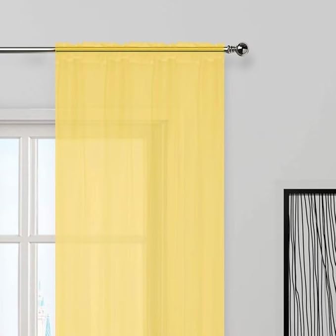 SpaceDresser Yellow Sheer Curtains 4 Panels Rod Pocket Semi-Sheer Curtain 96 Inches Long Light Filtering Voile Window Drapes for Bedroom Living Room Kitchen, Each 52W x 96L