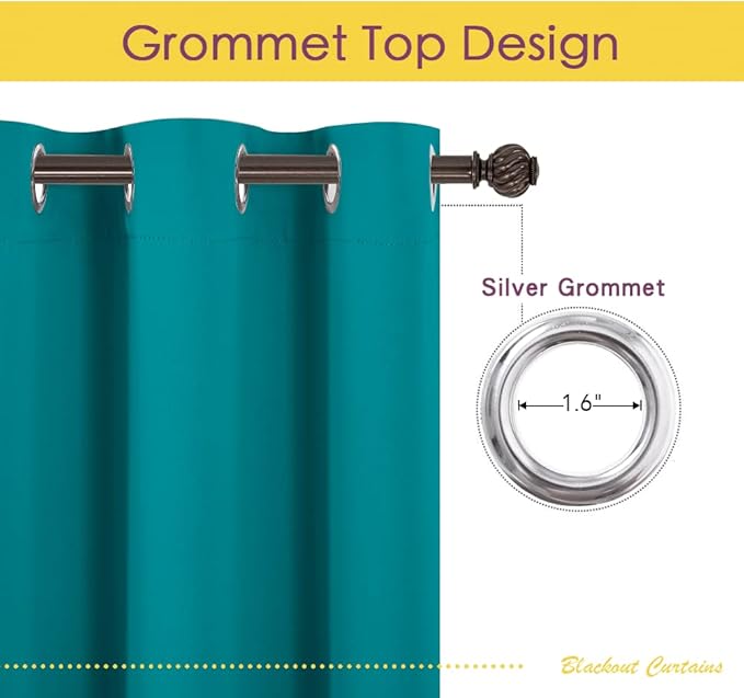 NICETOWN Room Darkening Curtains 60 inch Length 2 Panels, Peacock Teal, 2 Pieces, W42, Thermal Insulated Grommet Blackout Curtains for Modern Casual Elegant Bedroom Kids Room Theme Decoration