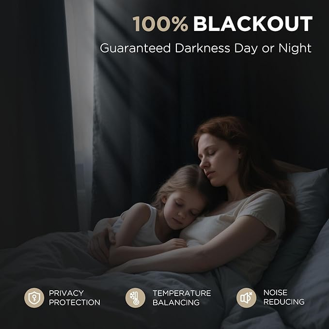 Joydeco Linen Blackout Curtains for Bedroom - 100% Light Blocking 1 Panels, Black Drapes 70" W x 108" L, Thermal Insulated Room Darkening Curtains for Living Room, Rod Pocket & Back Tabs