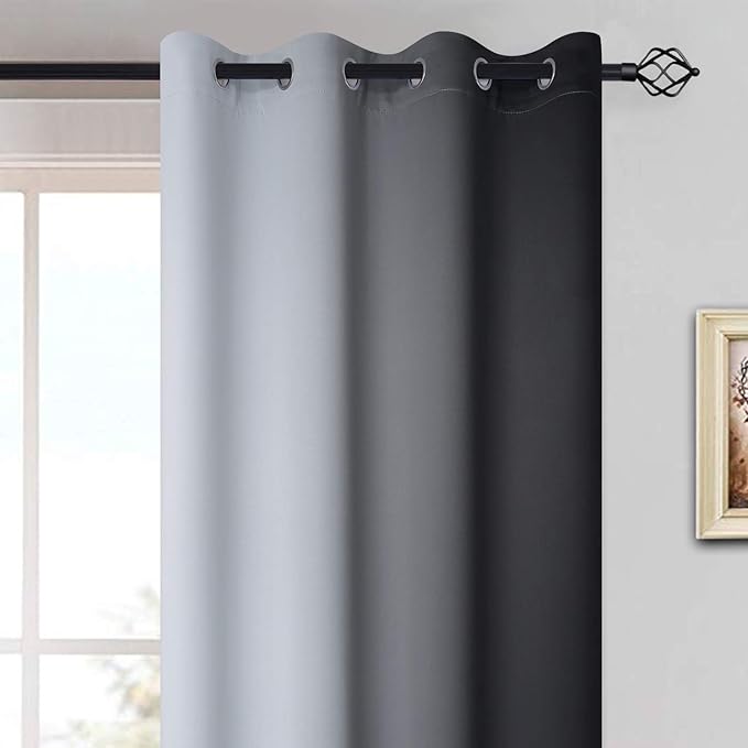 Yakamok Light Blocking Ombre Curtains, Greyish White and Black Gradient Color Curtains, Room Darkening Grommet Window Drapes for Bedroom(Black, 52x54 Inch, 2 Panels)
