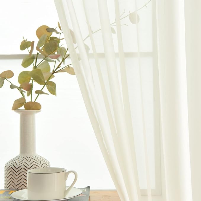SpaceDresser Sheer Voile Window Treatment Rod Pocket Curtain Panels for Kitchen Bedroom Living Room Drapes Sunlight Filtering Privacy Semi Home Decor Assorted Colors Sizes (Ivory, 52 W x 54 L)