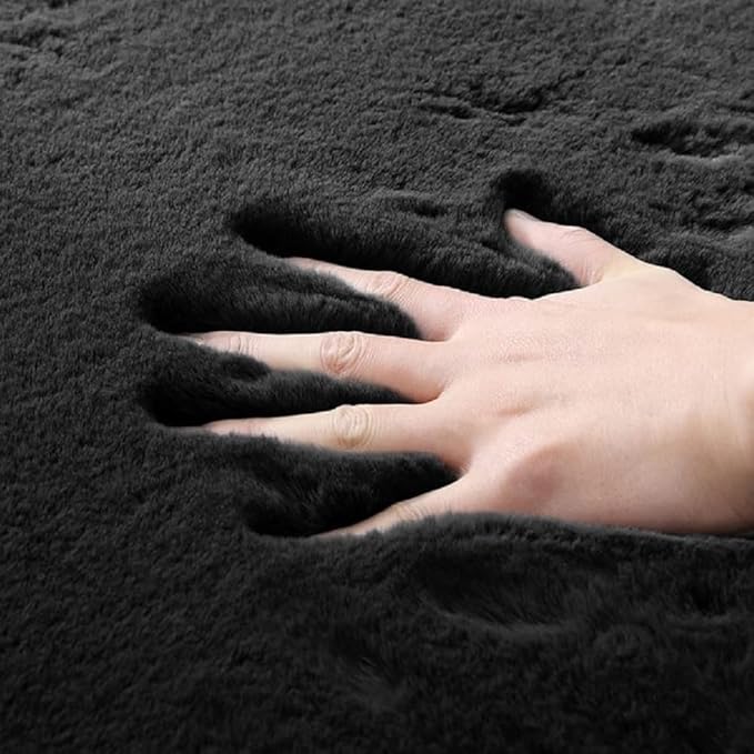 ORINOVA Faux Bunny Fur Rug Plush Area Rugs Machine Washable Black 4x6 Shag Area Rug for Bedroom Faux Sheepskin Rug for Living Room