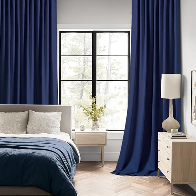MIULEE Navy Blue Back Tab Blackout Curtains 84 Inch Length 2 Panels Set for Living Room Bedroom Privacy, Rod Pocket/Pinch Pleat Thermal Insulated Room Darkening Pleated Light Blocking Drapes
