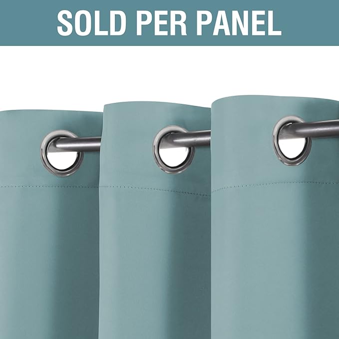 H.VERSAILTEX Blackout Curtain for Living Room Small Window Kitchen Blackout Curtains 45 inch Length Energy Saving Solid Grommet Blackout Drape, One Panel, Mineral Blue, 52" W x 45" L