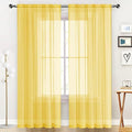 SpaceDresser Sheer Voile Window Treatment Rod Pocket Curtain Panels for Kitchen Bedroom Living Room Drapes Sunlight Filtering Privacy Semi Home Decor Assorted Colors Sizes (Yellow, 52 W x 72 L)