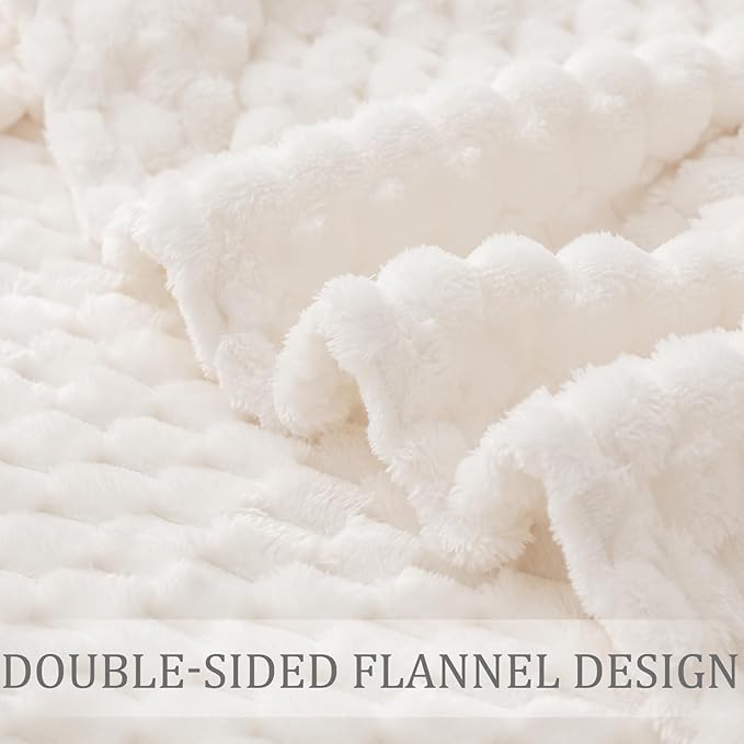 Exclusivo Mezcla Fleece Twin Blanket for Bed, Extra Large Fuzzy Ivory Bed Blankets, Soft Cozy Plush Sofa Throws for All Seasons, 60x80 Inches