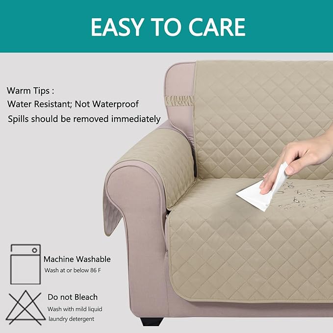 U-NICE HOME 4 Seater Sofa Cover 91 Inch Large Couch Covers for 4 Cushion Couch with Elastic Straps Water Resistant Furniture Protector Cover for Pets Cat (Sofa XX-Large, Sand/Beige)