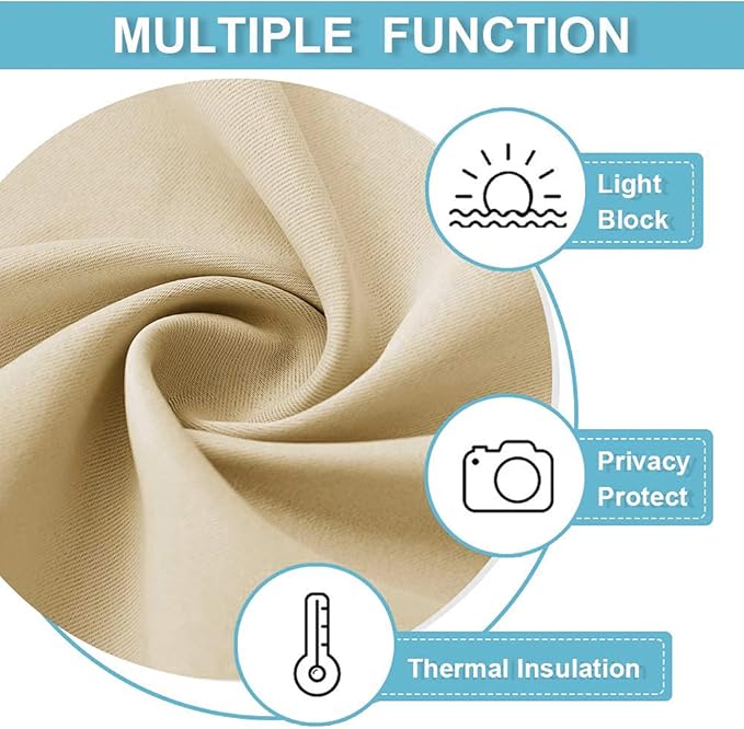 RYB HOME Short Curtains for Small Window, Sunmmer Heat Light Blocking Privacy Protection Curtains for Sunroom Laundry Room Stair Window, Width 52 by Length 36, Biscotti Beige, Set of 2